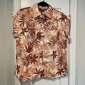 NWT Coastal Comfort Size S Pink Tropical Linen Short Sleeve Button Down Shirt